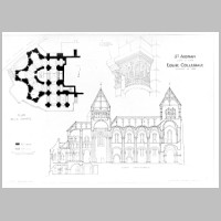 Plan de la crypte ; coupe longitudinale ; détail de chapiteaux de l'une des piles de la nef, illustration P. Robert Houdin, culture.gouv.jpg